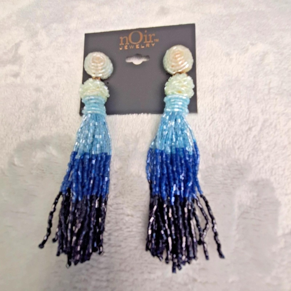 nOir Jewelry Dangle Earrings Blue Ombre Beaded Tassel Boho‎
